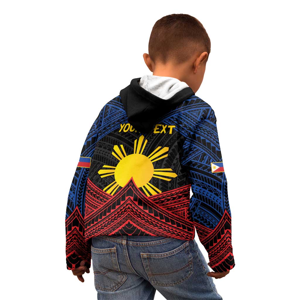 Personalized Philippines Kid Hoodie Polynesian Tribal Tattoo with Filipino Flag Motif