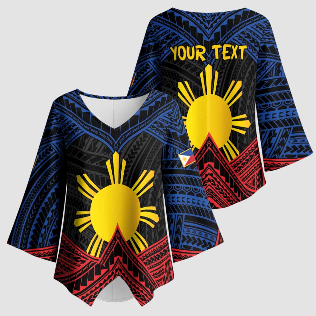 Personalized Philippines Kimono Sleeve Blouse Polynesian Tribal Tattoo with Filipino Flag Motif - Polynesian Pride