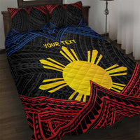 Personalized Philippines Quilt Bed Set Polynesian Tribal Tattoo with Filipino Flag Motif