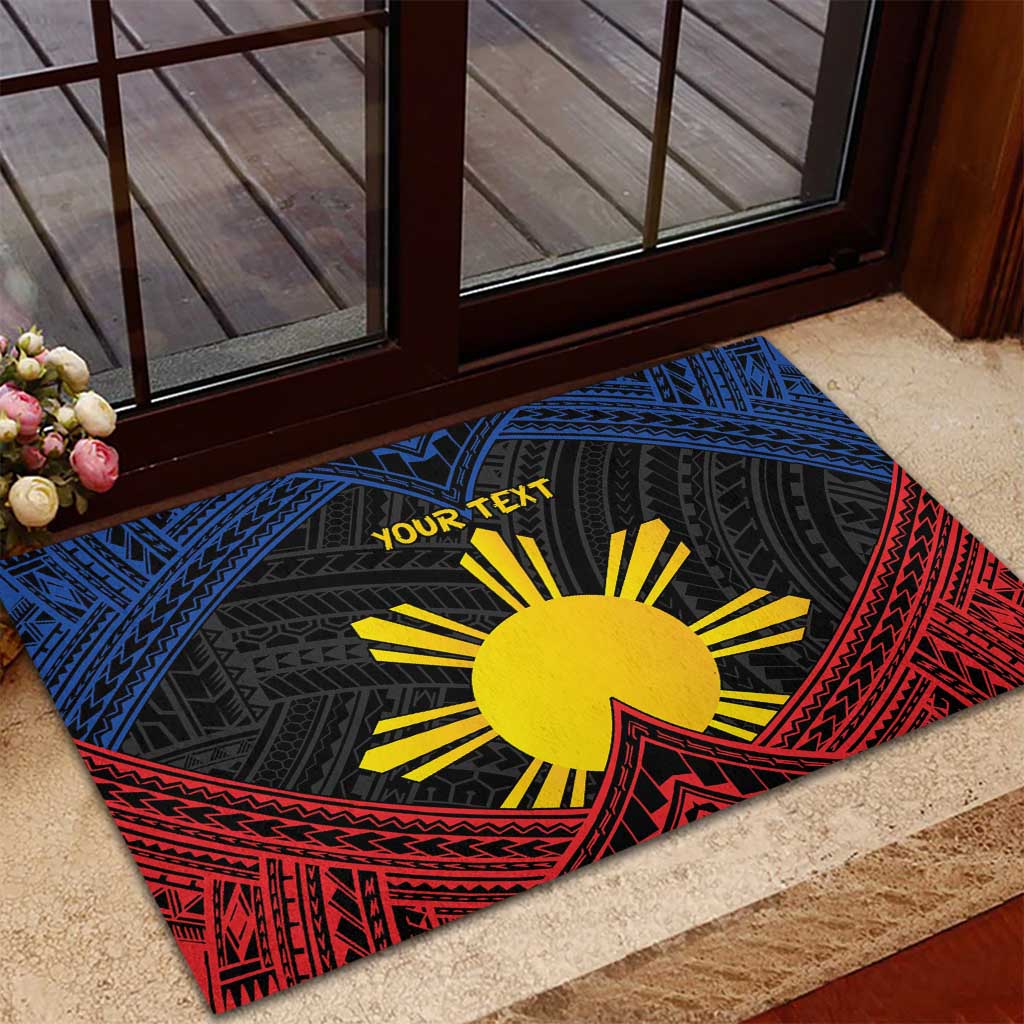 Personalized Philippines Rubber Doormat Polynesian Tribal Tattoo with Filipino Flag Motif
