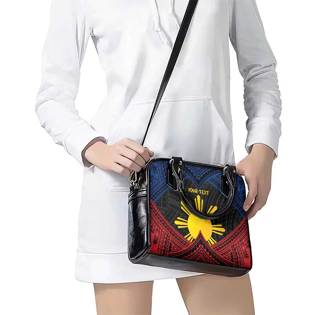 Personalized Philippines Shoulder Handbag Polynesian Tribal Tattoo with Filipino Flag Motif