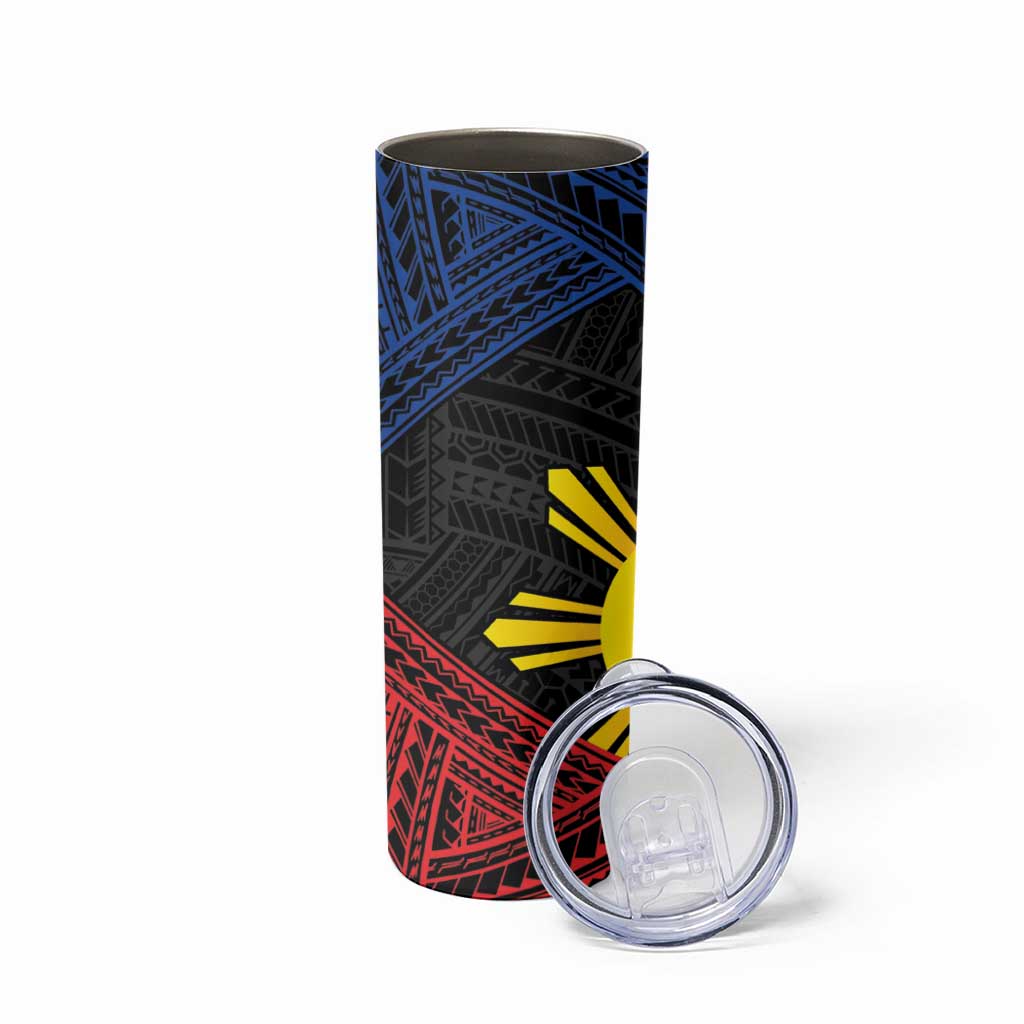 Personalized Philippines Skinny Tumbler Polynesian Tribal Tattoo with Filipino Flag Motif