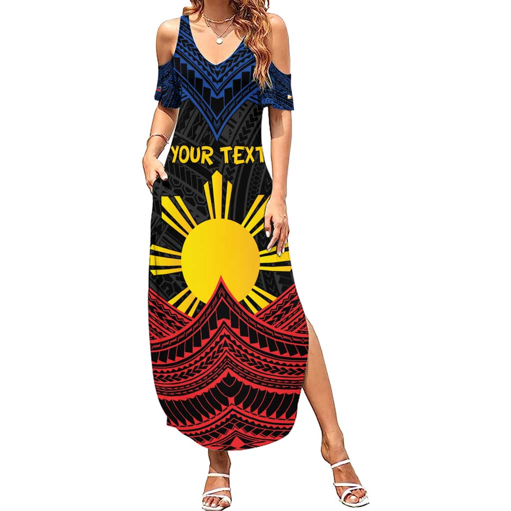 Personalized Philippines Summer Maxi Dress Polynesian Tribal Tattoo with Filipino Flag Motif