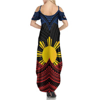 Personalized Philippines Summer Maxi Dress Polynesian Tribal Tattoo with Filipino Flag Motif