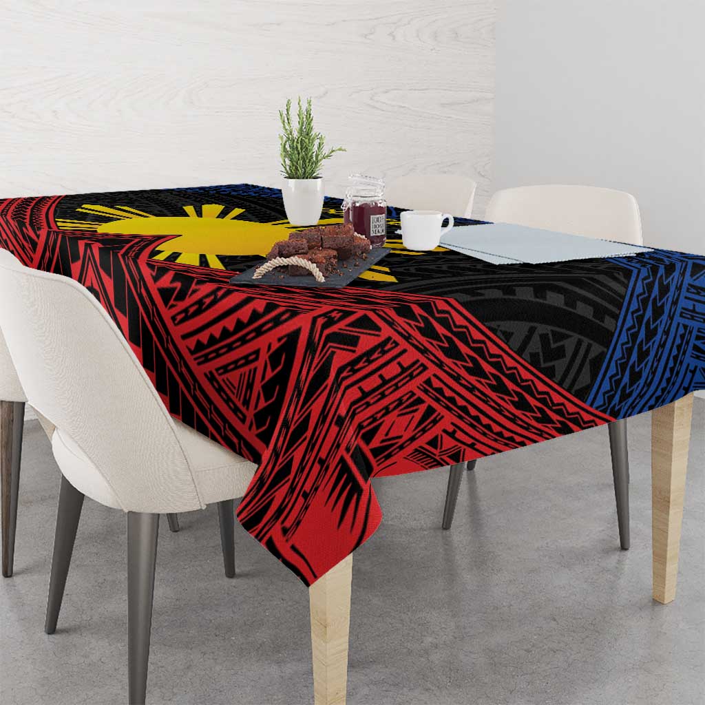 Personalized Philippines Tablecloth Polynesian Tribal Tattoo with Filipino Flag Motif