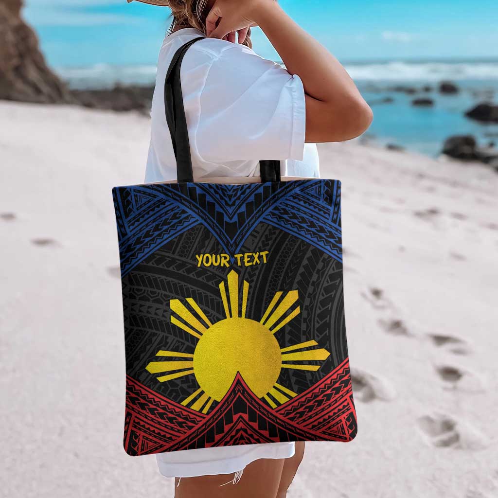 Personalized Philippines Tote Bag Polynesian Tribal Tattoo with Filipino Flag Motif - Polynesian Pride