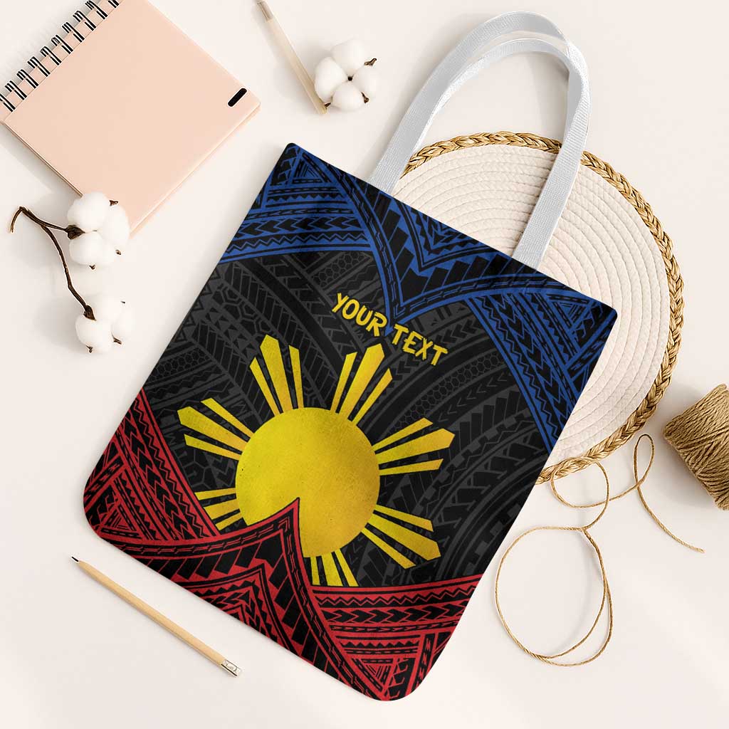 Personalized Philippines Tote Bag Polynesian Tribal Tattoo with Filipino Flag Motif - Polynesian Pride
