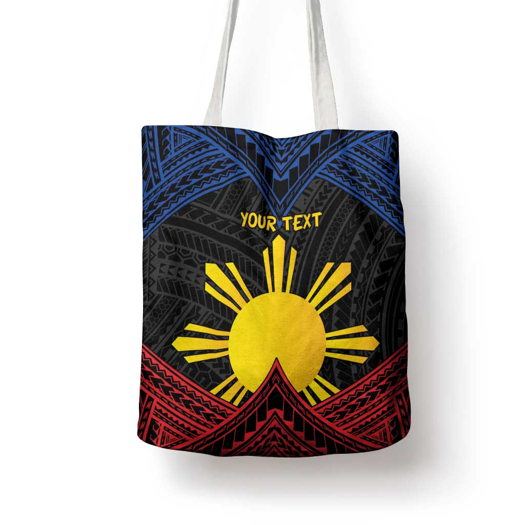 Personalized Philippines Tote Bag Polynesian Tribal Tattoo with Filipino Flag Motif - Polynesian Pride