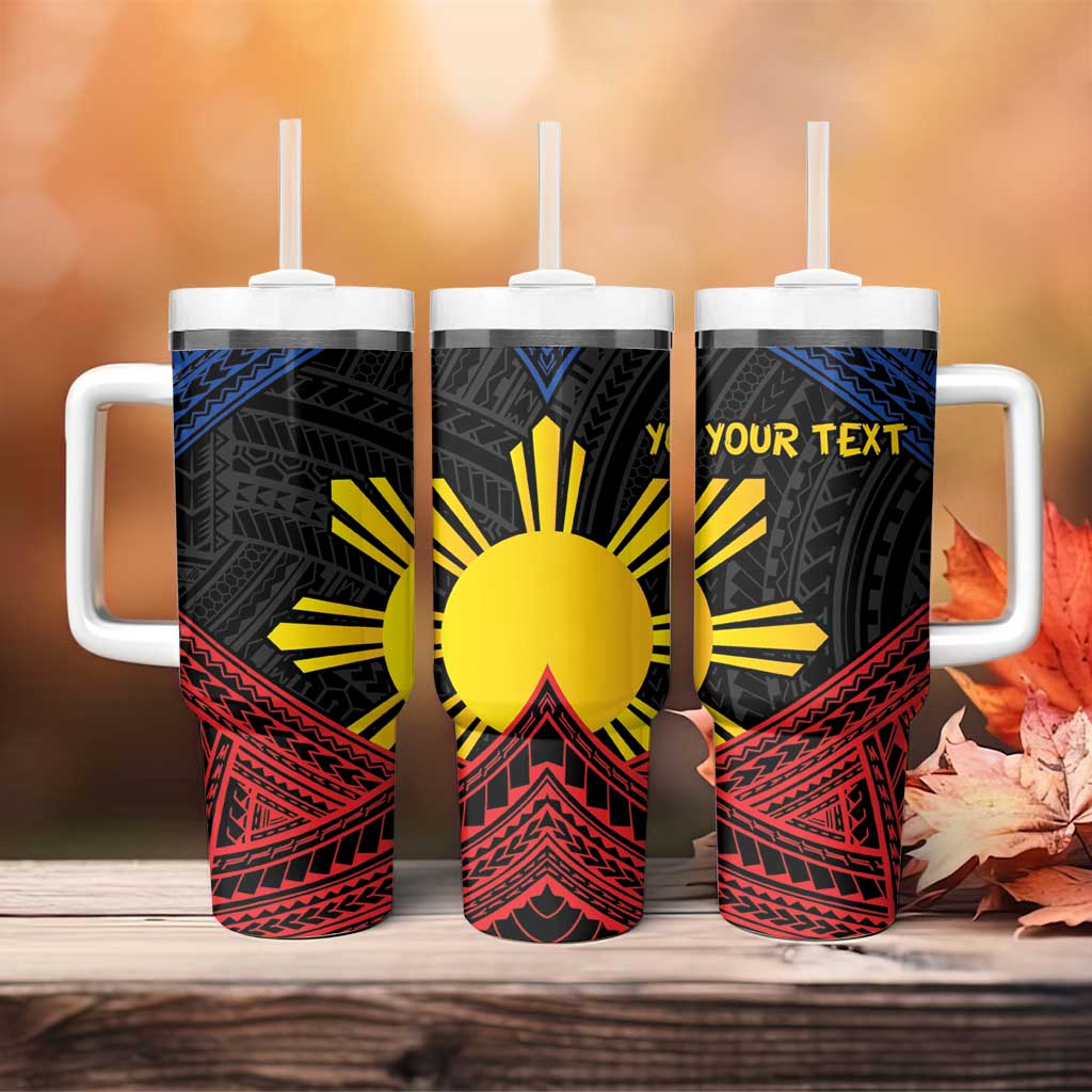 Personalized Philippines Tumbler With Handle Polynesian Tribal Tattoo with Filipino Flag Motif