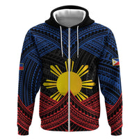 Personalized Philippines Zip Hoodie Polynesian Tribal Tattoo with Filipino Flag Motif