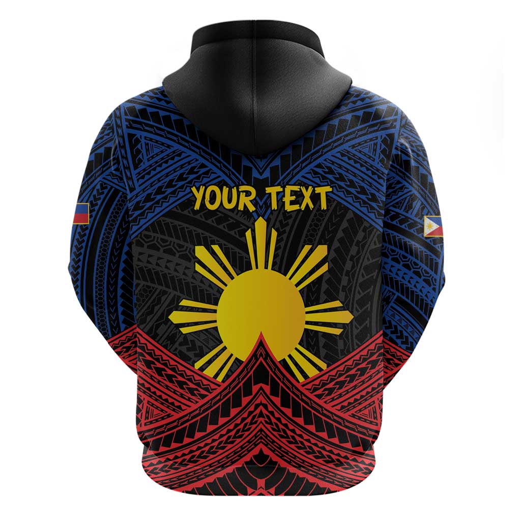 Personalized Philippines Zip Hoodie Polynesian Tribal Tattoo with Filipino Flag Motif