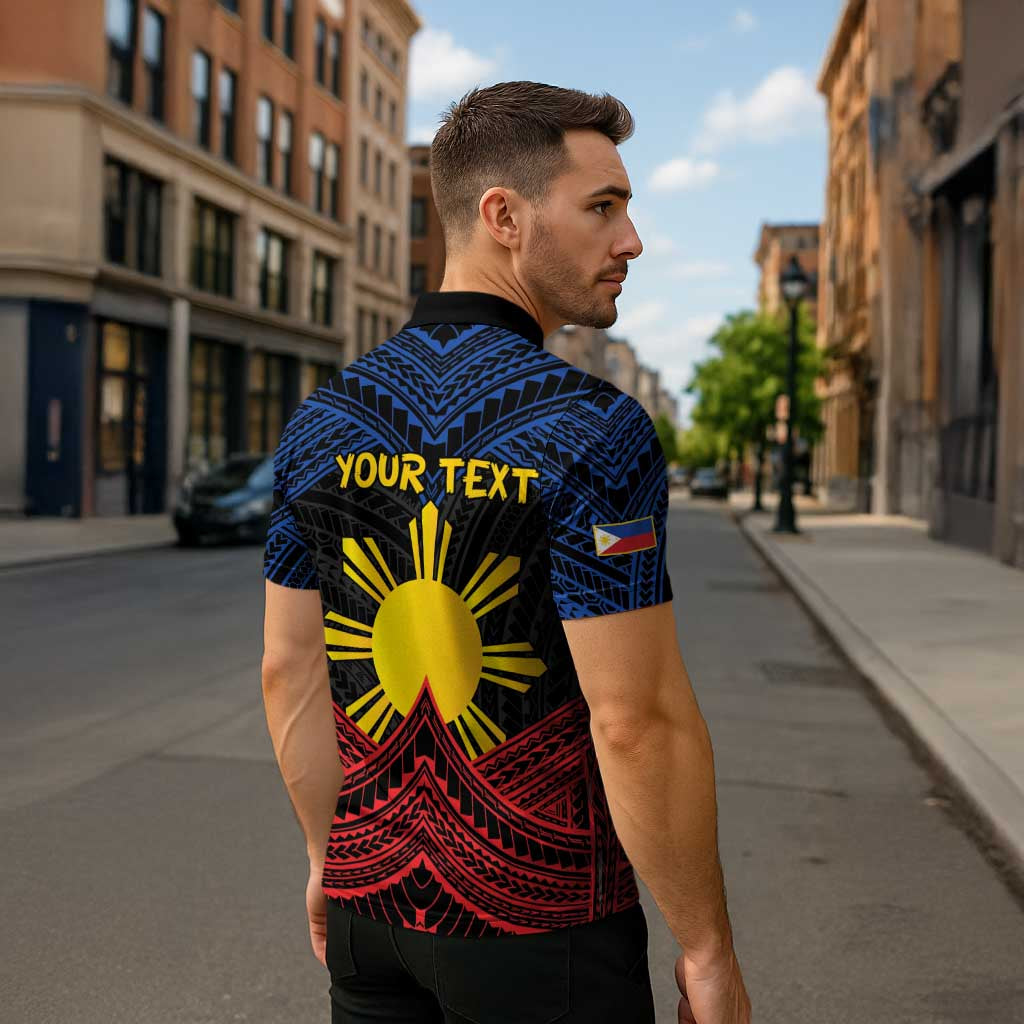 Personalized Philippines Zipper Polo Shirt Polynesian Tribal Tattoo with Filipino Flag Motif - Polynesian Pride