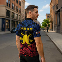 Personalized Philippines Zipper Polo Shirt Polynesian Tribal Tattoo with Filipino Flag Motif - Polynesian Pride
