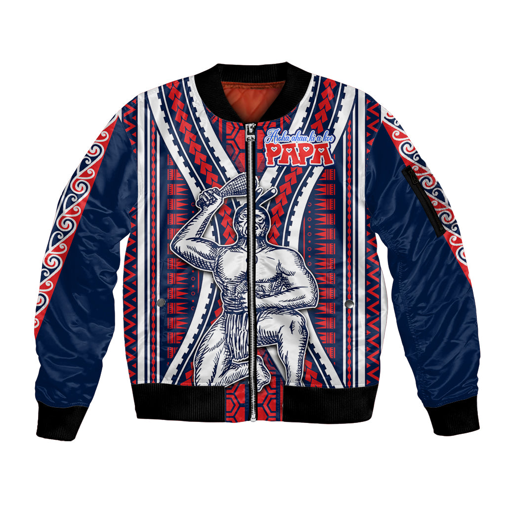 Aotearoa Father's Day Gift For Dad Sleeve Zip Bomber Jacket Aroha Ahau Ki A Koe Papa - Maori Style Pattern LT9 Unisex Red - Polynesian Pride
