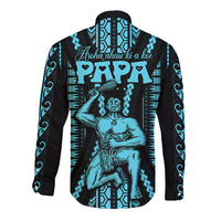 Aotearoa Father's Day Gift For Dad Long Sleeve Button Shirt Aroha Ahau Ki A Koe Papa - Aqua Maori Style Pattern LT9 - Polynesian Pride