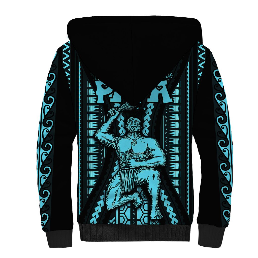 Personalised Aotearoa Father's Day Gift For Dad Sherpa Hoodie Aroha Ahau Ki A Koe Papa - Aqua Maori Style Pattern LT9 - Polynesian Pride