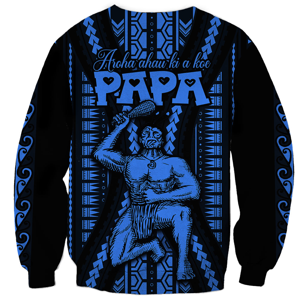 Personalised Aotearoa Father's Day Gift For Dad Sweatshirt Aroha Ahau Ki A Koe Papa - Blue Maori Style Pattern LT9 - Polynesian Pride