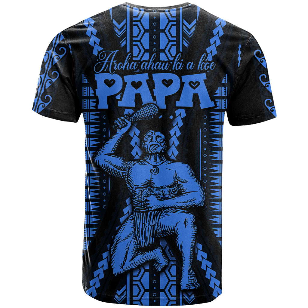 Custom Aotearoa Fathers Day Gift For Dad T Shirt Aroha Ahau Ki A Koe Papa Blue Maori Style Pattern LT9 - Polynesian Pride