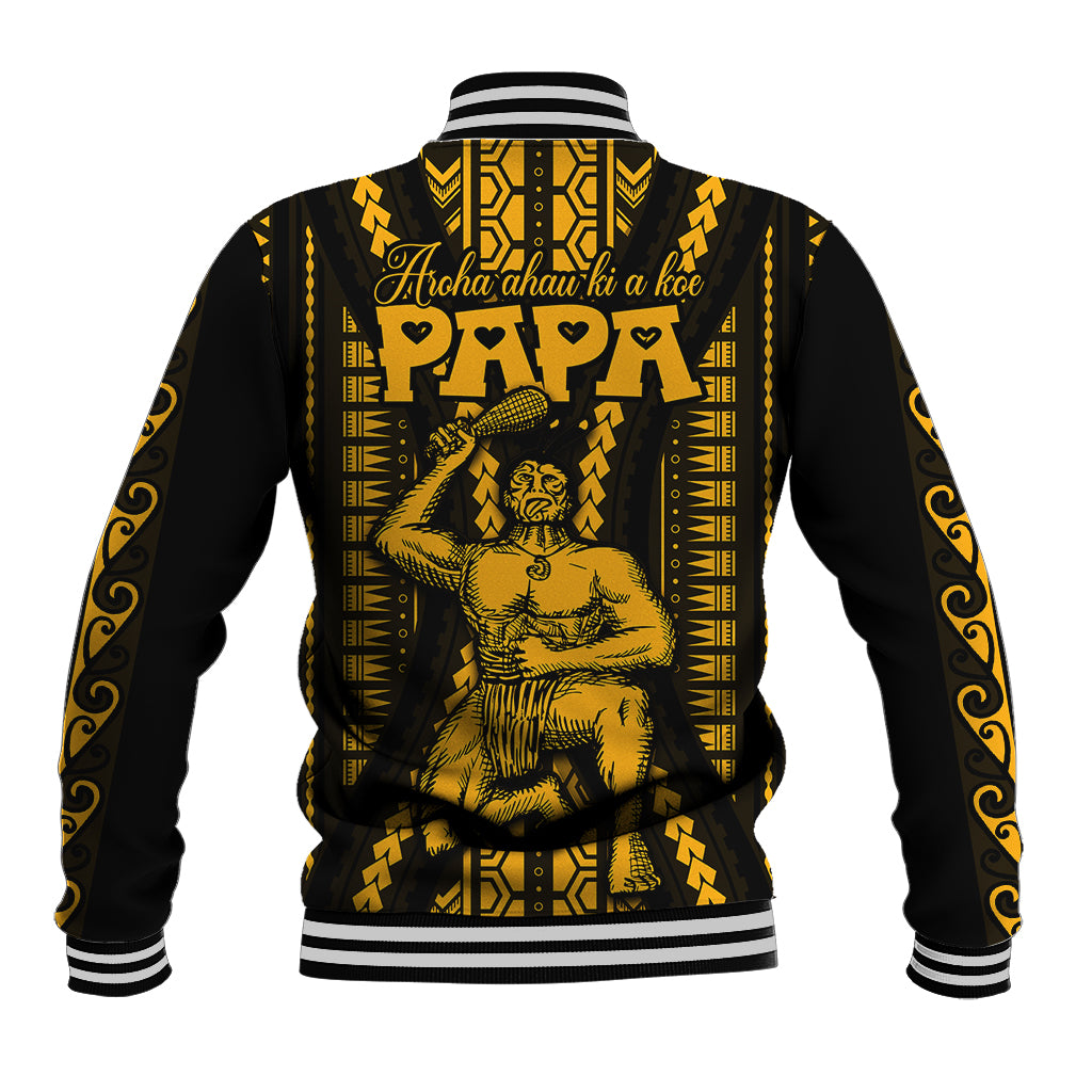 Aotearoa Father's Day Gift For Dad Baseball Jacket Aroha Ahau Ki A Koe Papa - Gold Maori Style Pattern LT9 - Polynesian Pride