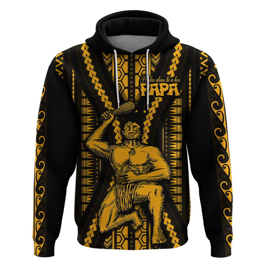 Aotearoa Fathers Day Gift For Dad Hoodie Aroha Ahau Ki A Koe Papa Gold Maori Style Pattern LT9 Pullover Hoodie Gold - Polynesian Pride