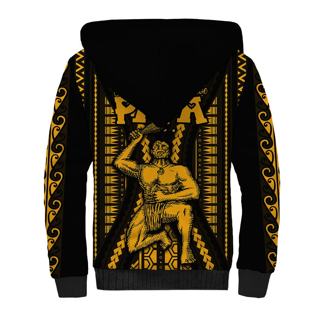 Aotearoa Father's Day Gift For Dad Sherpa Hoodie Aroha Ahau Ki A Koe Papa - Gold Maori Style Pattern LT9 - Polynesian Pride