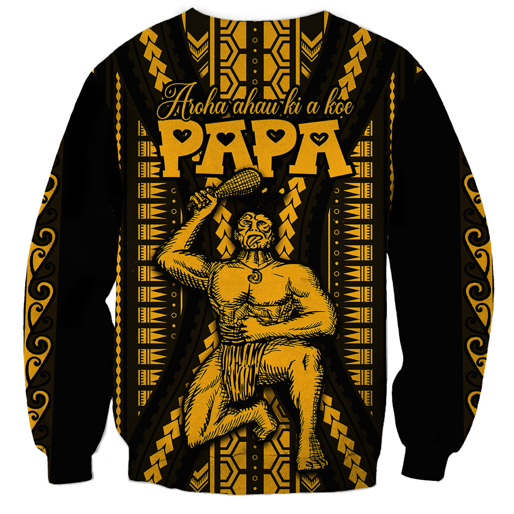 Aotearoa Father's Day Gift For Dad Sweatshirt Aroha Ahau Ki A Koe Papa - Gold Maori Style Pattern LT9 - Polynesian Pride