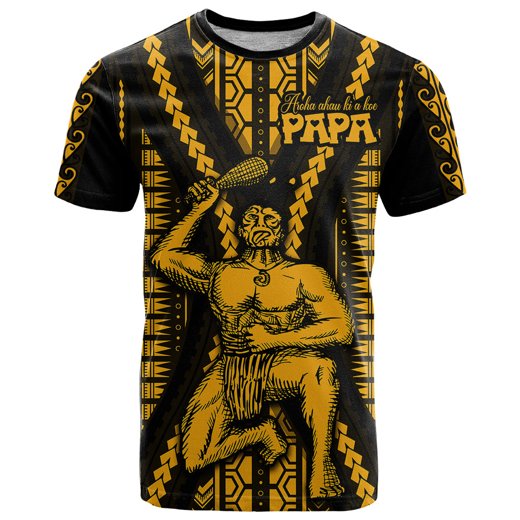 Aotearoa Fathers Day Gift For Dad T Shirt Arohaau Ki A Koe Papa Gold Maori Style Pattern LT9 Gold - Polynesian Pride