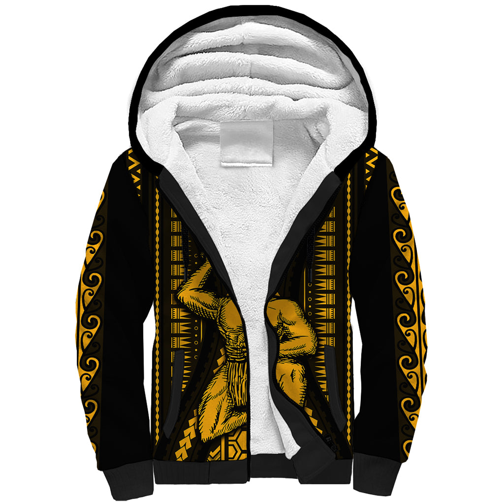 Personalised Aotearoa Father's Day Gift For Dad Sherpa Hoodie Aroha Ahau Ki A Koe Papa - Gold Maori Style Pattern LT9 Unisex Gold - Polynesian Pride