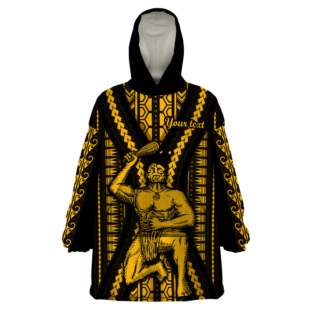 Personalised Aotearoa Father's Day Gift For Dad Wearable Blanket Hoodie Aroha Ahau Ki A Koe Papa - Gold Maori Style Pattern LT9 One Size Gold - Polynesian Pride