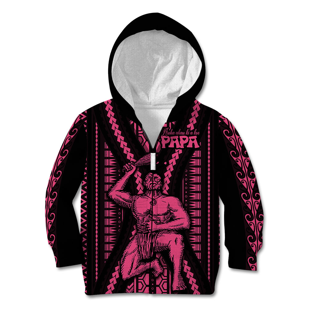 Maori Fathers Day New Zealand Kid Hoodie Aroha Ahau Ki A Koe Papa - Pink LT9 Zip Hoodie Pink - Polynesian Pride