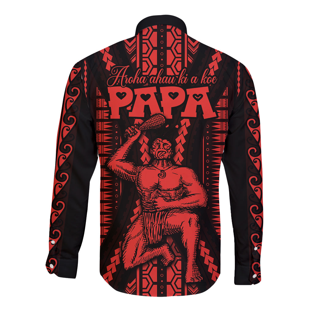Maori Fathers Day New Zealand Long Sleeve Button Shirt Aroha Ahau Ki A Koe Papa - Red LT9 - Polynesian Pride