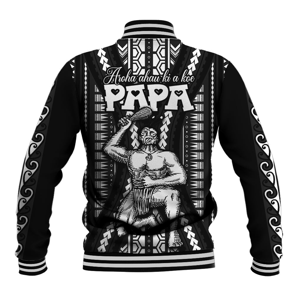 Custom Maori Fathers Day New Zealand Baseball Jacket Aroha Ahau Ki A Koe Papa - Black LT9 - Polynesian Pride
