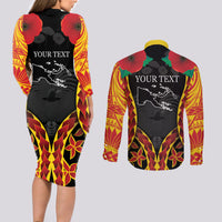 Personalised Papua New Guinea Remembrance Day Couples Matching Long Sleeve Bodycon Dress and Long Sleeve Button Shirt