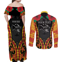 Personalised Papua New Guinea Remembrance Day Couples Matching Off Shoulder Maxi Dress and Long Sleeve Button Shirt