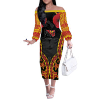 Personalised Papua New Guinea Remembrance Day Family Matching Off The Shoulder Long Sleeve Dress and Hawaiian Shirt