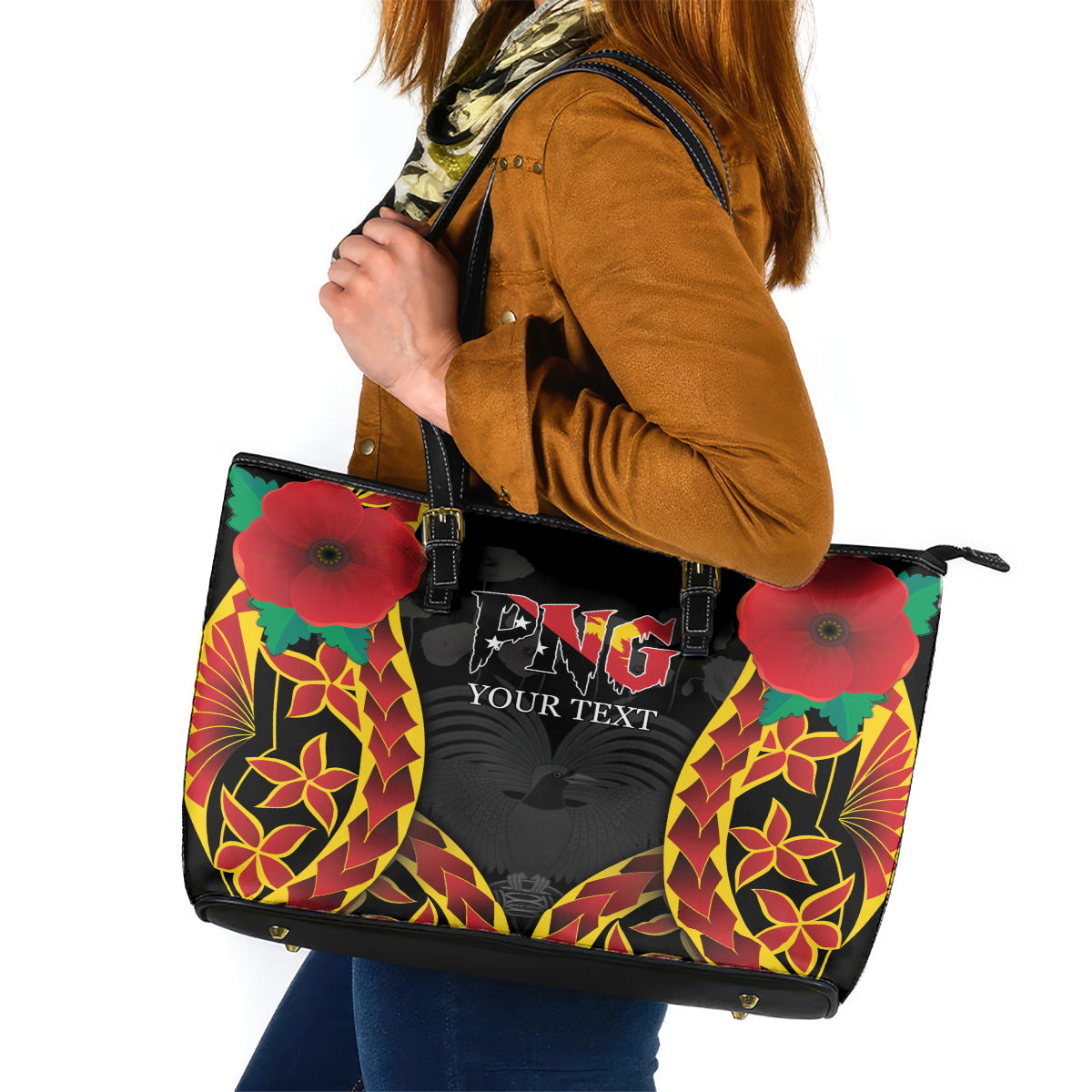 Personalised Papua New Guinea Remembrance Day Leather Tote Bag