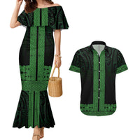New Zealand Maori Kowhaiwhai Couples Matching Mermaid Dress and Hawaiian Shirt Kakariki Maui and Mangopare LT9 Green - Polynesian Pride