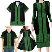 New Zealand Maori Kowhaiwhai Family Matching Long Sleeve Bodycon Dress and Hawaiian Shirt Kakariki Maui and Mangopare LT9 - Polynesian Pride