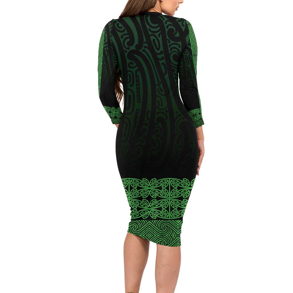 New Zealand Maori Kowhaiwhai Family Matching Long Sleeve Bodycon Dress and Hawaiian Shirt Kakariki Maui and Mangopare LT9 - Polynesian Pride