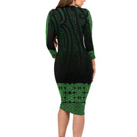 New Zealand Maori Kowhaiwhai Family Matching Long Sleeve Bodycon Dress and Hawaiian Shirt Kakariki Maui and Mangopare LT9 - Polynesian Pride