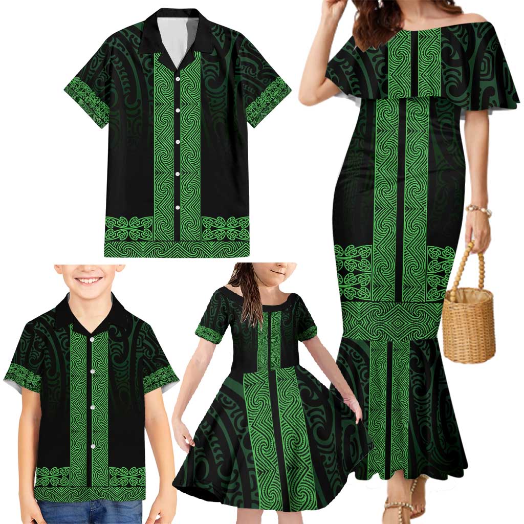 New Zealand Maori Kowhaiwhai Family Matching Mermaid Dress and Hawaiian Shirt Kakariki Maui and Mangopare LT9 - Polynesian Pride