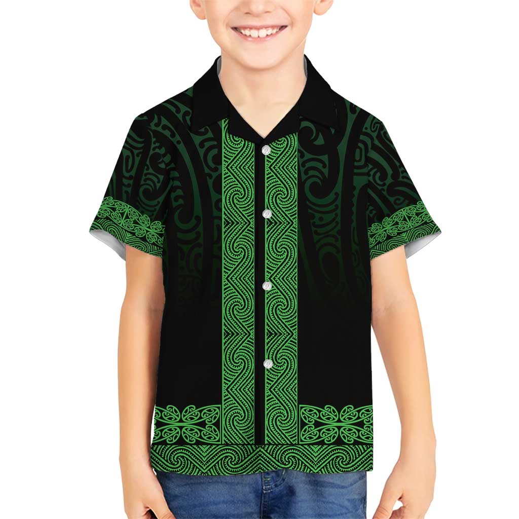New Zealand Maori Kowhaiwhai Family Matching Off Shoulder Maxi Dress and Hawaiian Shirt Kakariki Maui and Mangopare LT9 Son's Shirt Green - Polynesian Pride