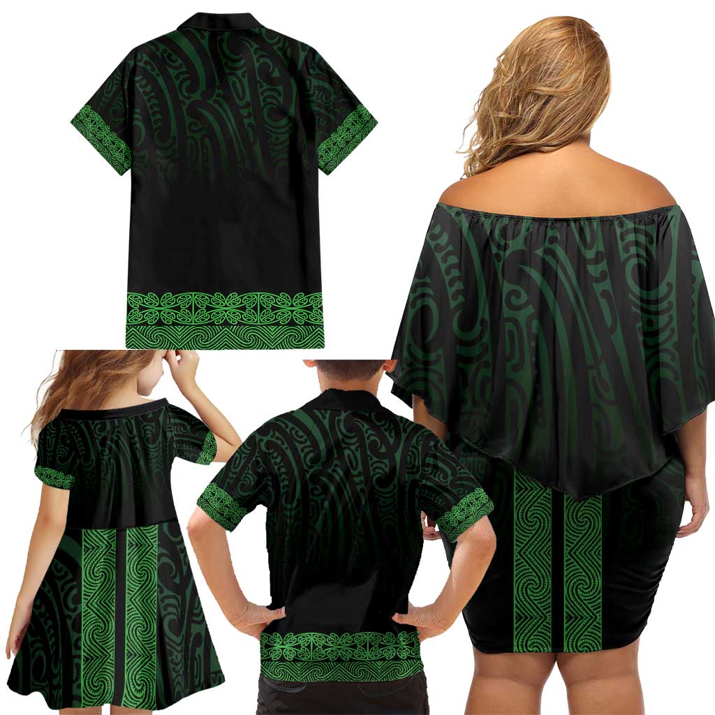 New Zealand Maori Kowhaiwhai Family Matching Off Shoulder Short Dress and Hawaiian Shirt Kakariki Maui and Mangopare LT9 - Polynesian Pride