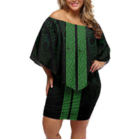 New Zealand Maori Kowhaiwhai Family Matching Off Shoulder Short Dress and Hawaiian Shirt Kakariki Maui and Mangopare LT9 Mom's Dress Green - Polynesian Pride