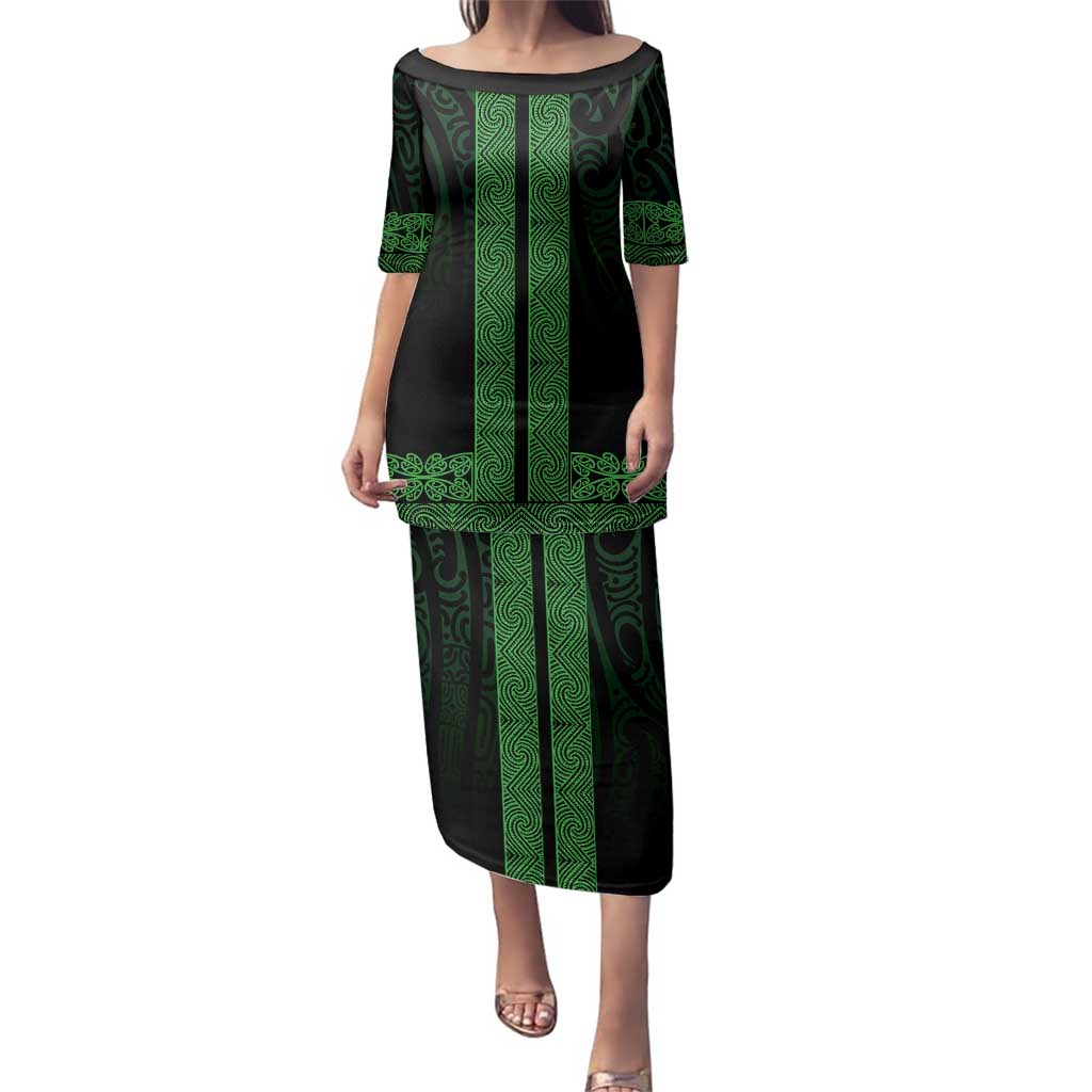 New Zealand Maori Kowhaiwhai Family Matching Puletasi and Hawaiian Shirt Kakariki Maui and Mangopare LT9 Mom's Dress Green - Polynesian Pride