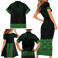 New Zealand Maori Kowhaiwhai Family Matching Short Sleeve Bodycon Dress and Hawaiian Shirt Kakariki Maui and Mangopare LT9 - Polynesian Pride