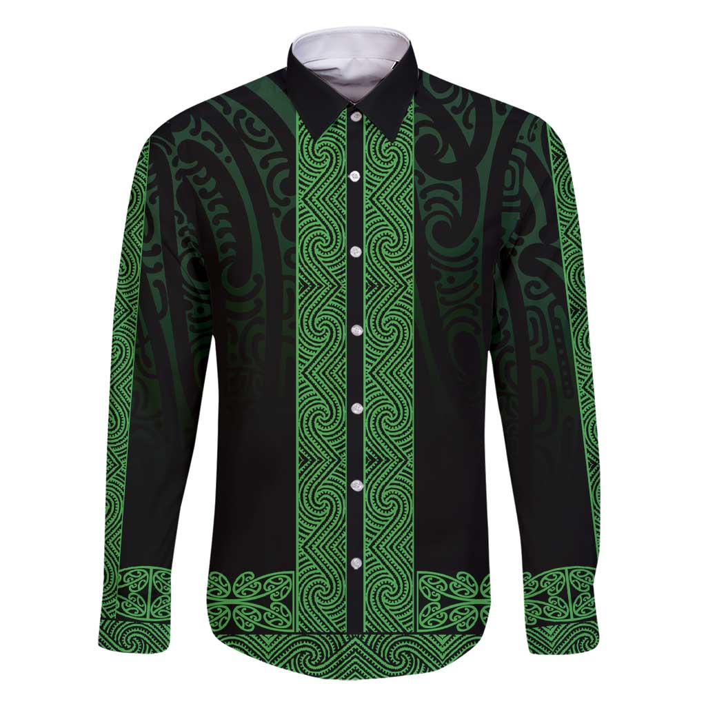 New Zealand Maori Kowhaiwhai Family Matching Short Sleeve Bodycon Dress and Hawaiian Shirt Kakariki Maui and Mangopare LT9 Dad's Shirt - Long Sleeve Green - Polynesian Pride