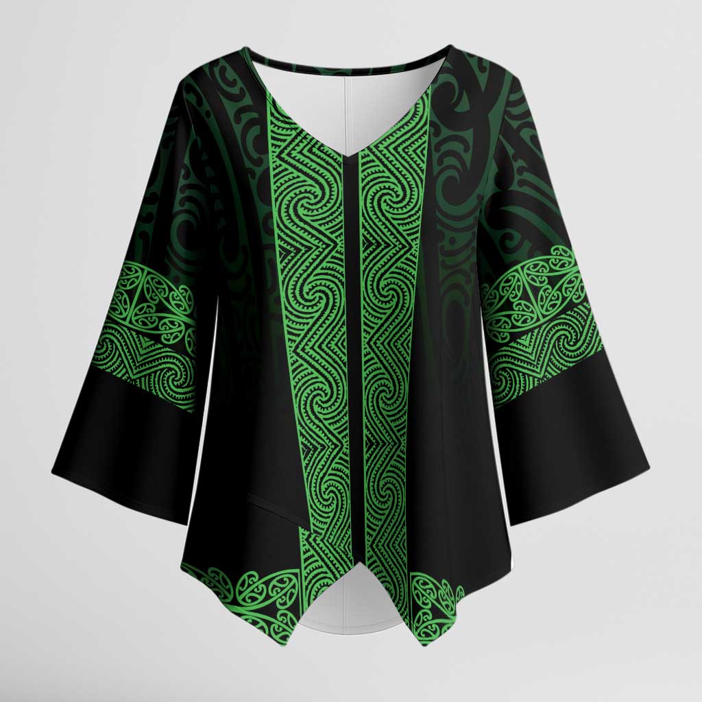 New Zealand Maori Kowhaiwhai Kimono Sleeve Blouse Kakariki Maui and Mangopare - Polynesian Pride