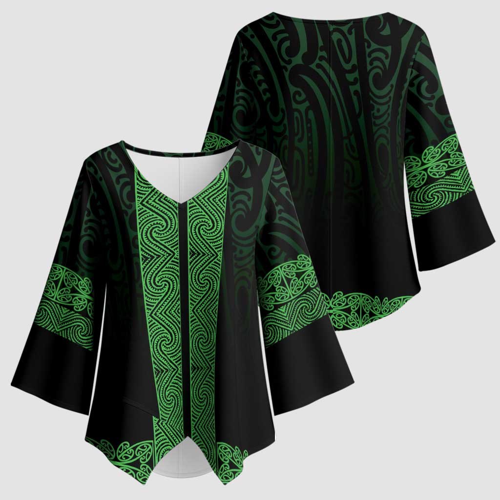 New Zealand Maori Kowhaiwhai Kimono Sleeve Blouse Kakariki Maui and Mangopare - Polynesian Pride