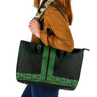 New Zealand Maori Kowhaiwhai Leather Tote Bag Kakariki Maui and Mangopare LT9 Green - Polynesian Pride